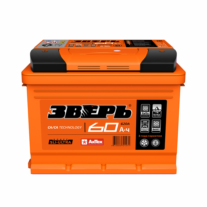 Аккумулятор ЗВЕРЬ 60А/ч 600A  Обратная AKB6185
